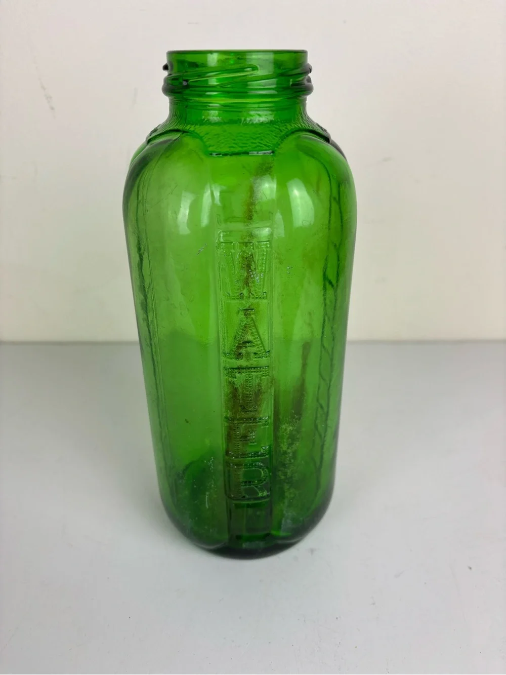 Vintage Glass Juice/Water Bottle in Emerald Green-9”